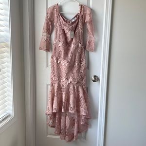 NEVER WORN Beautiful off the shoulder lace high low dress